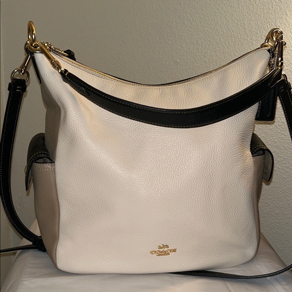 COACH Penny Shoulder Bag Chalk Multi Colorblock Refined Pebble Leather. - Picture 13 of 16